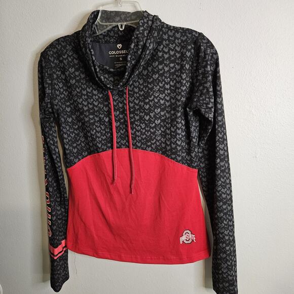 Ohio State Buckeyes Cowl Neck Long Sleeve Pullover Womans S Red Black Zip Pouch - Picture 1 of 10